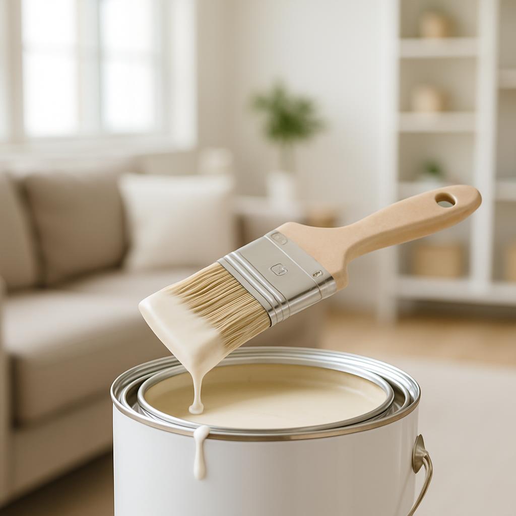 A paintbrush, was dipped in paint, is being used for painting.